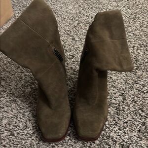 Vince Camuto Olive Suede Fold-Over Ankle Boots